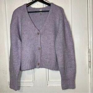 Tamsy Lilac Purple Floral Rhinestone Button Long Sleeve Cardigan Sweater